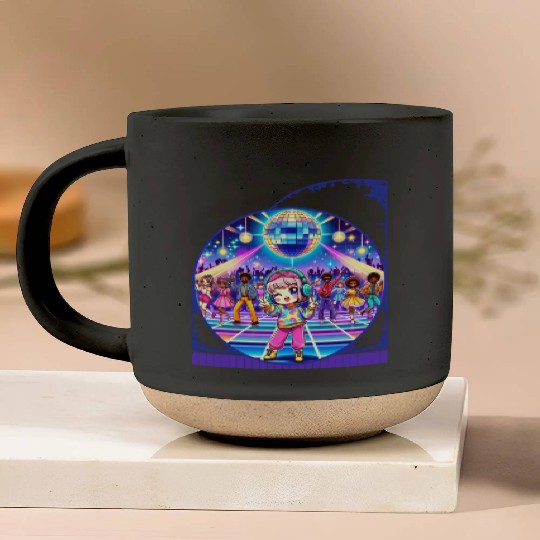 Kawaii Anime Girl's Cosmic Dance Party Neon Pottery Mugs