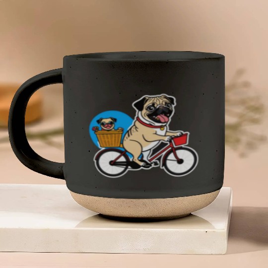 Comical Pug: Effortful Bike Ride Pottery Mugs