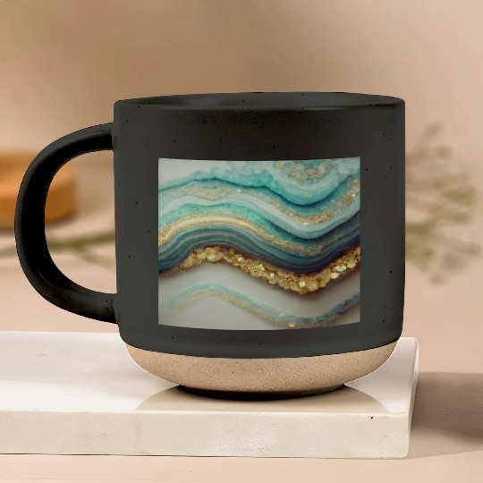Teal Agate Geode Stone Pottery Mugs