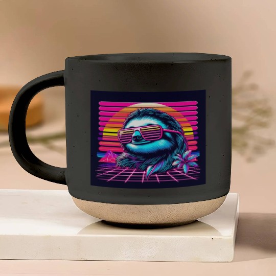 Synthwave Retro 80's Sloth Pottery Mugs