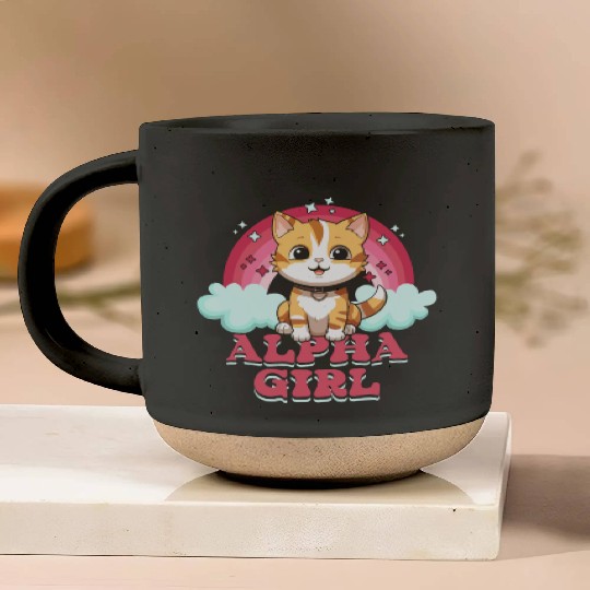 Alpha Girl Pink Rainbow Kitten Lover Pet Owner Pottery Mugs