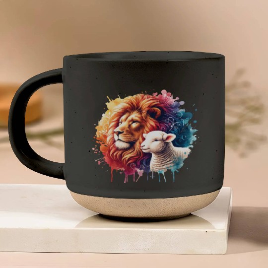 Lion and Lamb Christian Watercolor Design Pottery Mugs