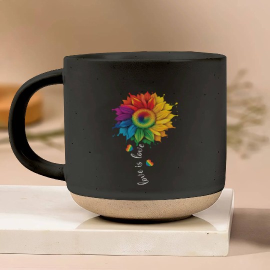 Love Is Love LGBTQ Rainbow Sunflower Gay Pride Pottery Mugs