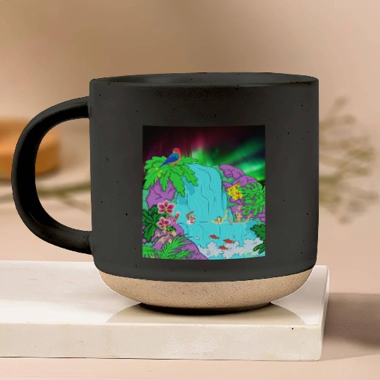 Northern Lights Waterfall Serenity with Swimmers Pottery Mugs