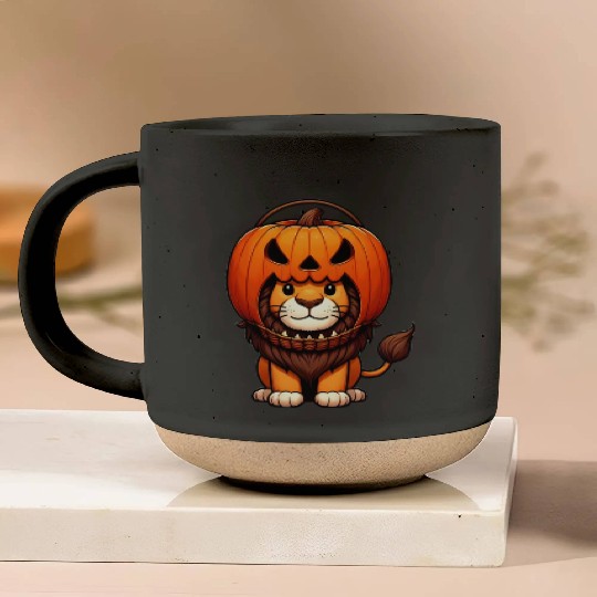 Lion with Halloween Pumpkin Helmet Pottery Mugs