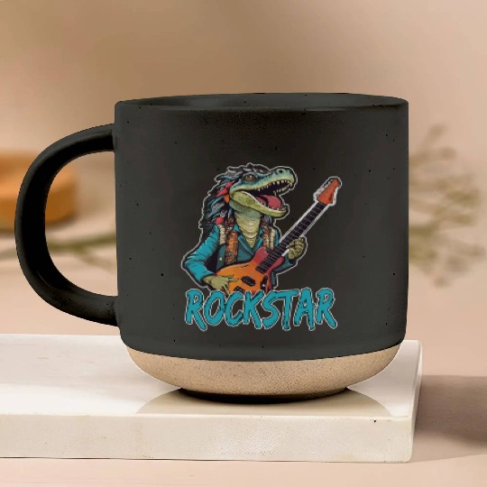 Rockstar Reptile Musician with Electric Guitar Pottery Mugs
