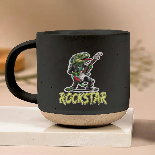 Rockstar Reptile Musician with Electric Guitar Pottery Mugs