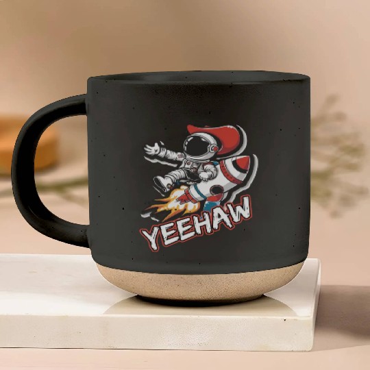 Space Cowboy Riding a Rocket with Yeehaw Slogan Pottery Mugs