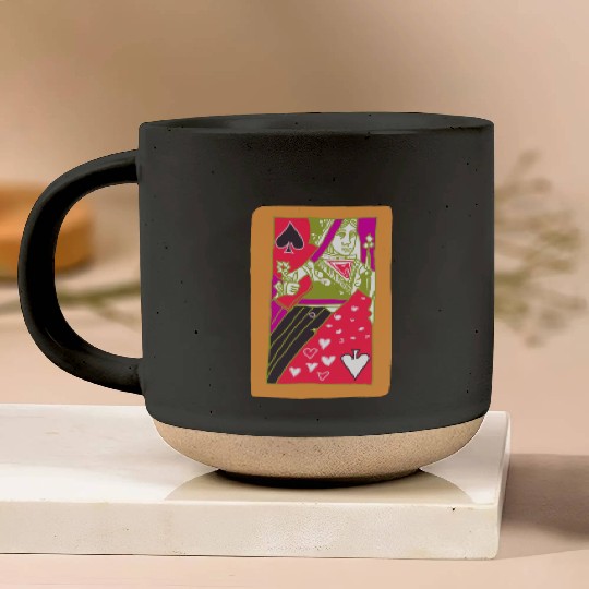 Orange Queen Of Spades Playing Card Pottery Mugs