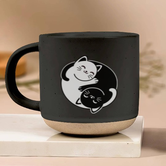 Yin and Yang Cats Pottery Mugs