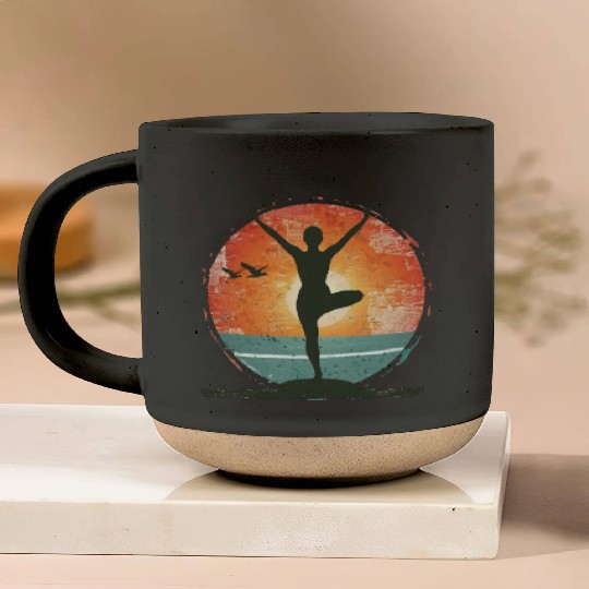 Sunset Yoga Silhouette Peaceful Scene Pottery Mugs