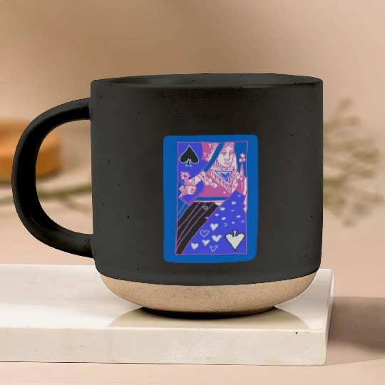 Blue Queen Of Spades Playing Card Pottery Mugs
