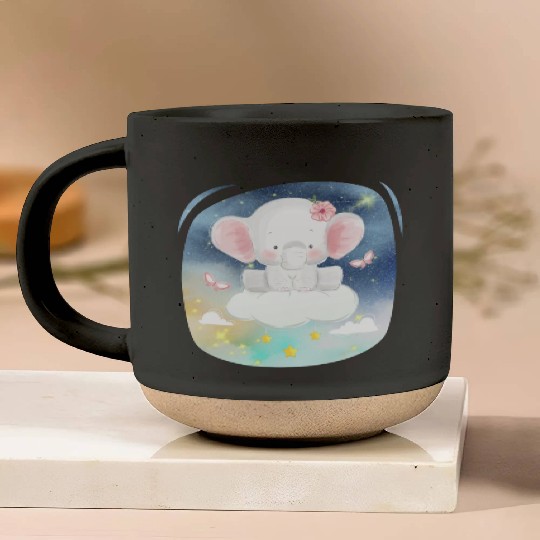Baby Elephant Ride Up To Sky Using Cloud Excited Pottery Mugs