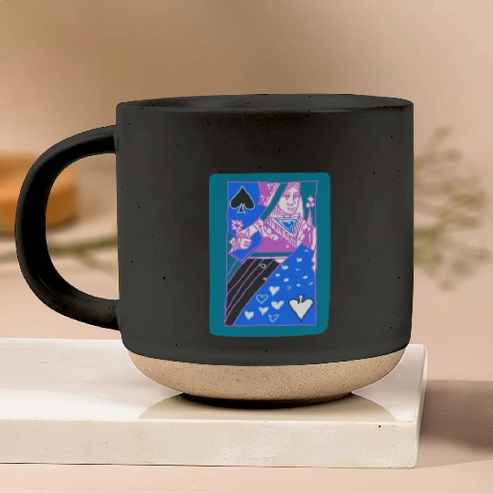 Teal Queen Of Spades Modern Art Playing Card Pottery Mugs