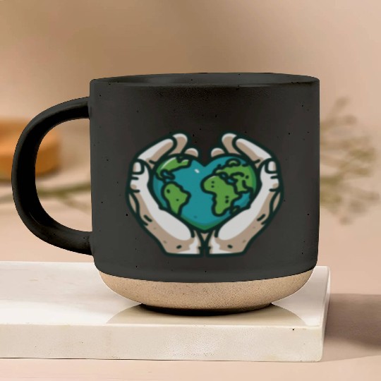 Global Care Hands Embracing Earth Pottery Mugs
