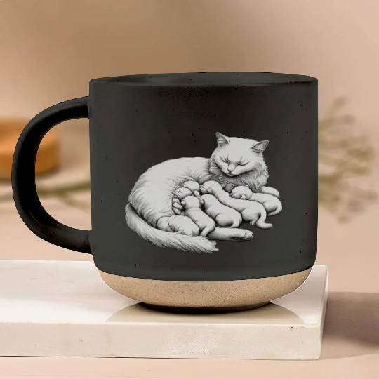 Breastfeeding Mother Cat Pottery Mugs