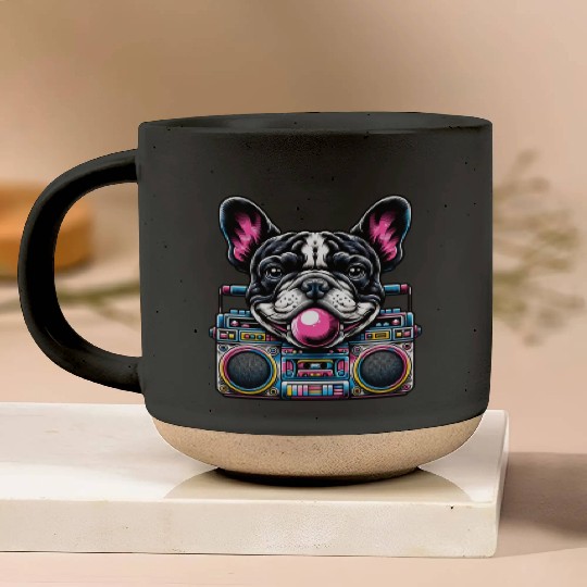Frenchie Beats: French Bulldog with Music Boom Box Pottery Mugs