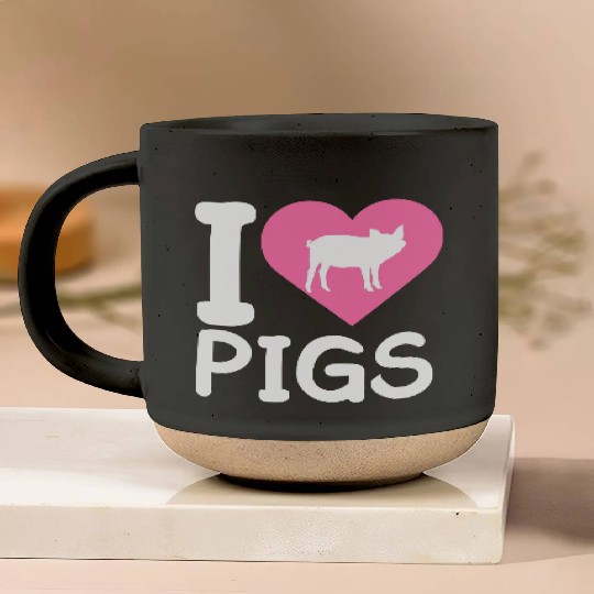 I Love Pigs pig heart piggy piglet silhouette Pottery Mugs