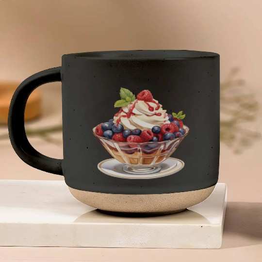 Fruity Raspberries and Blueberries Parfait Sundae Pottery Mugs