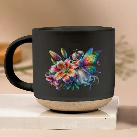 Tiger Lily Fairy Floral Fantasy Watercolor Pottery Mugs