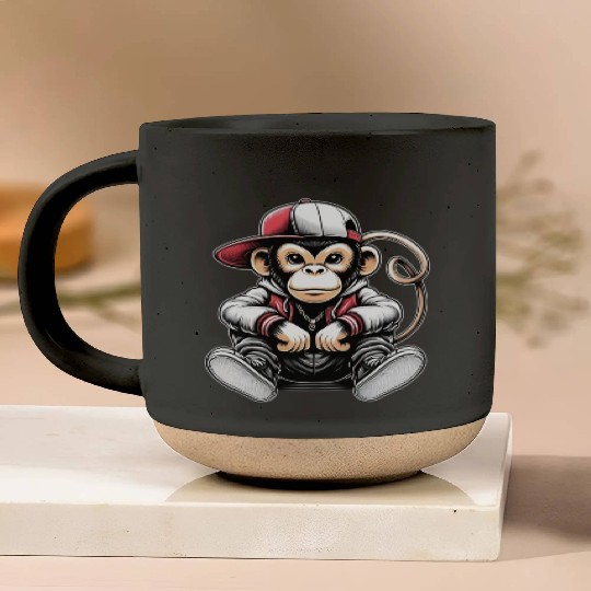Pottery Mugs Funny of a monkey dressed as rap