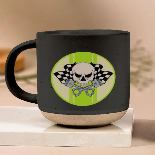 Light green racing stripe with skull and pistons Pottery Mugs