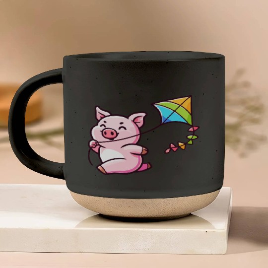 Playful Piglet: Kite-Flying Joy Pottery Mugs