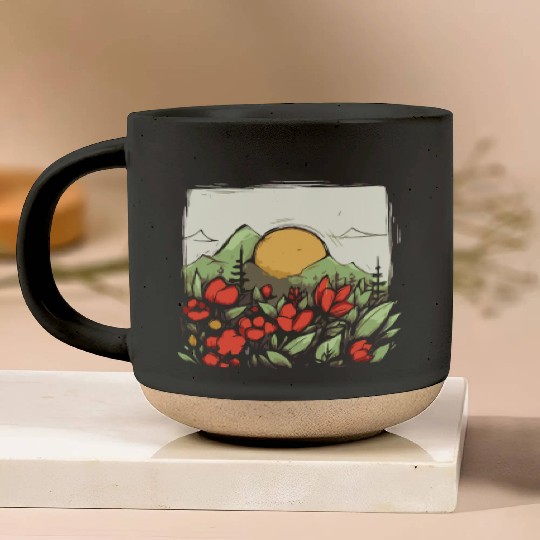 Japan Yellow Sun: Nature and Flowers Pottery Mugs