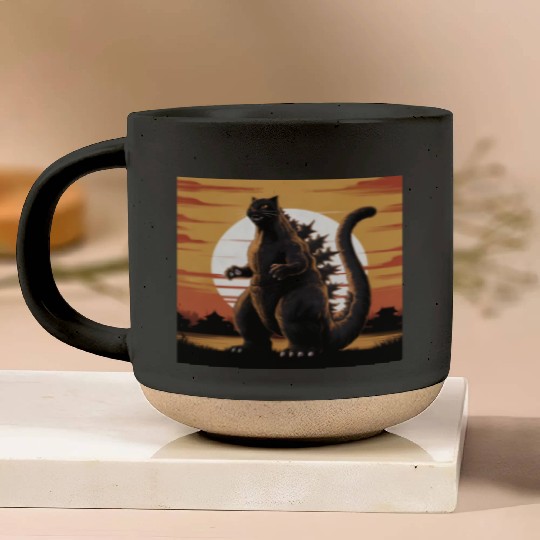 Catzilla Cat Japanese Art Funny Cat Gifts Pottery Mugs