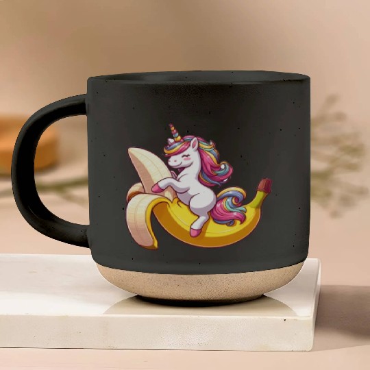Unicorn on banana Pottery Mugs