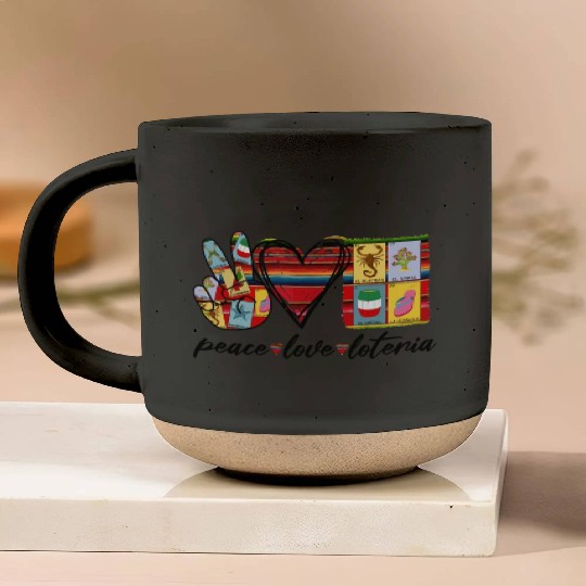 Peace Love Loteria Serape Mexican Bingo Card Pottery Mugs