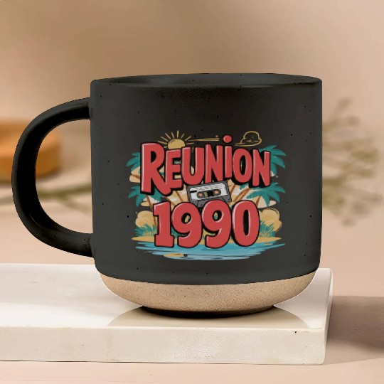 Retro Reunion 1990 Cassette Tape Sunset Beach Pottery Mugs