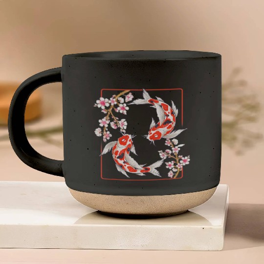 Japanese Koi Carp Fish Cherry Blossom Pottery Mugs