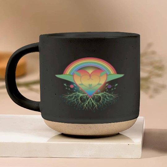Rainbow heart with roots for Pride Pottery Mugs