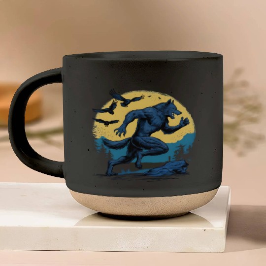 Running Werewolf with Crows Pottery Mugs