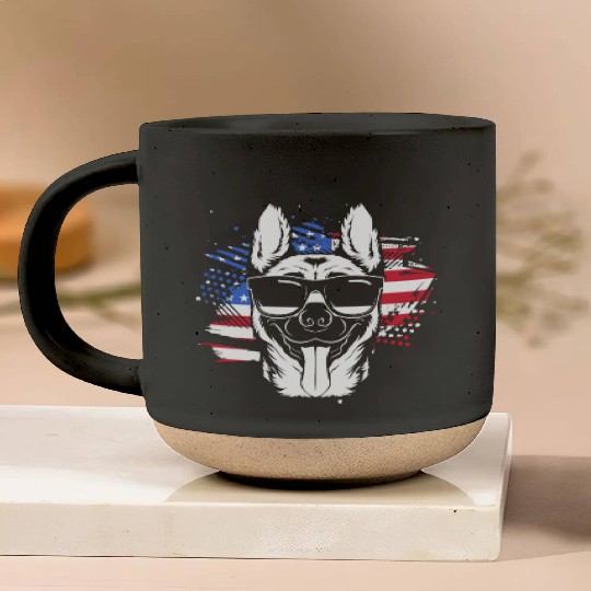 US Flag Belgian Malinois Wearing Sunglasses Pottery Mugs