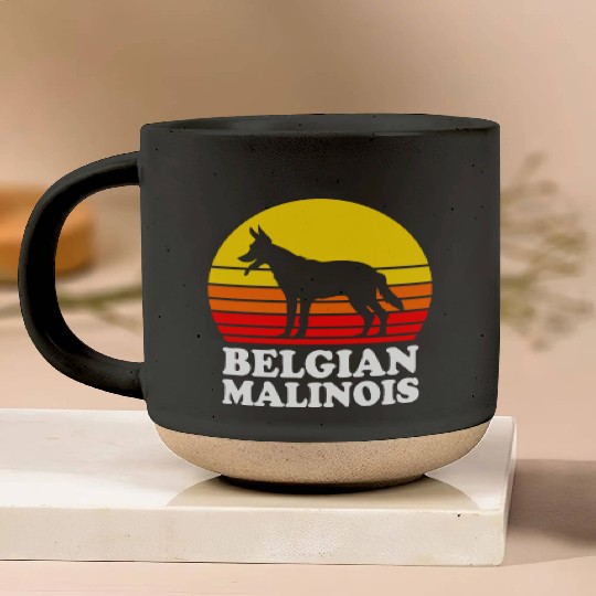 Retro Sunset Dog Silhouette Belgian Malinois Dog Pottery Mugs