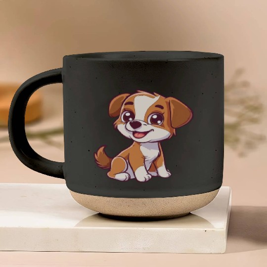 Adorable Brown and White Puppy Smiling Pottery Mugs