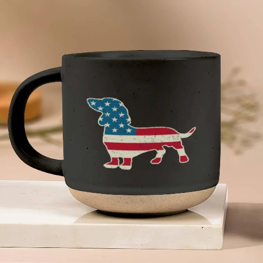Dachshund Funny 4th of July US Flag Dog Lovers Pottery Mugs