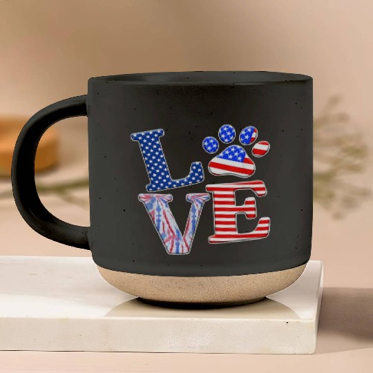 LOVE Dog Paw US Flag Tie Dye Dog Lover 4th Of July Pottery Mugs
