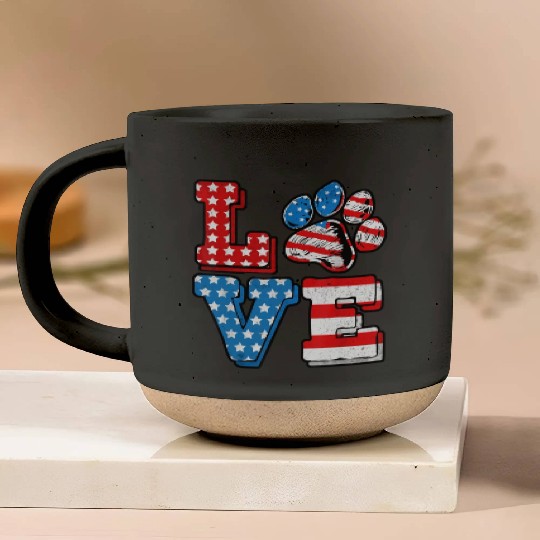 US Flag Patriotic Dog Cat Paw Print 4th Of July Pottery Mugs