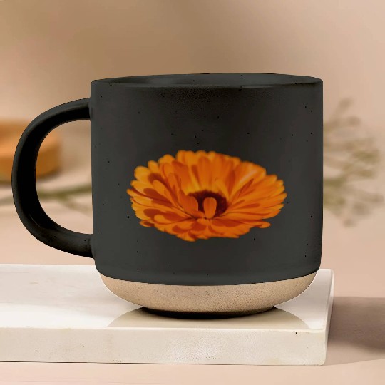 orange flower marigold Pottery Mugs