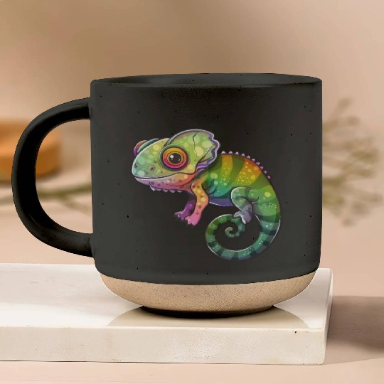 Colorful Chameleon Fantasy Creature Pottery Mugs