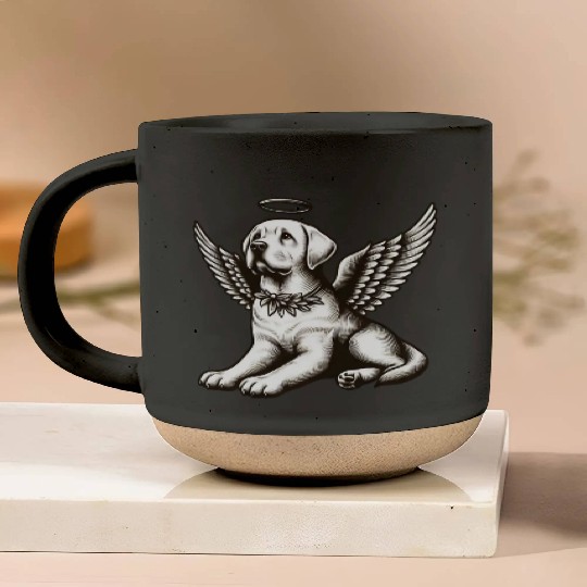 Labrador angel wings black white halo Pottery Mugs