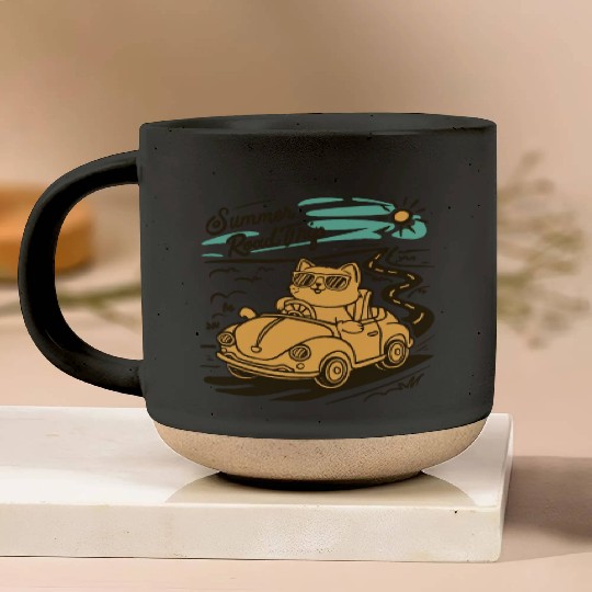Summer Road Trip Vacation Cat lover Gift Pottery Mugs