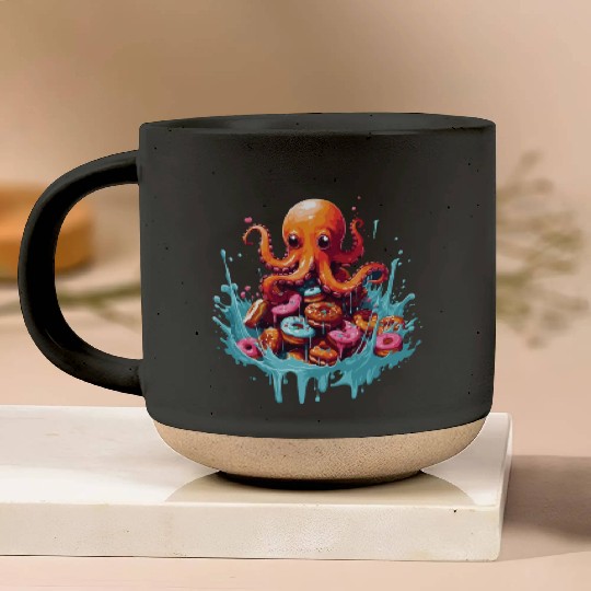 Cute Octopus: Ruler of the Donuts Pottery Mugs
