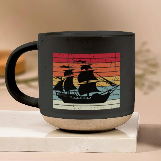 Pirate ship sunset Pottery Mugs