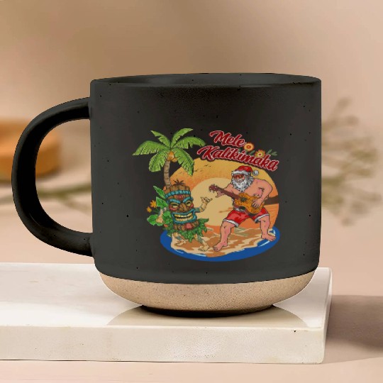 Mele Kalikimaka Funny Santa Playing Guitar Hawaii Pottery Mugs