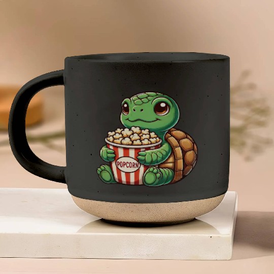 Cute turtle popcorn movies cinema fun Pottery Mugs
