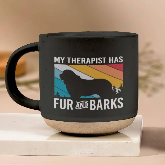 My Therapist Has Fur And Barks Retro Therapy Dog Pottery Mugs